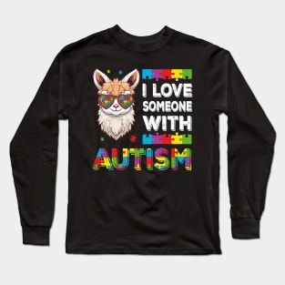 I Love Someone With Autism Funny Autism Awareness Llama Puzzle Long Sleeve T-Shirt